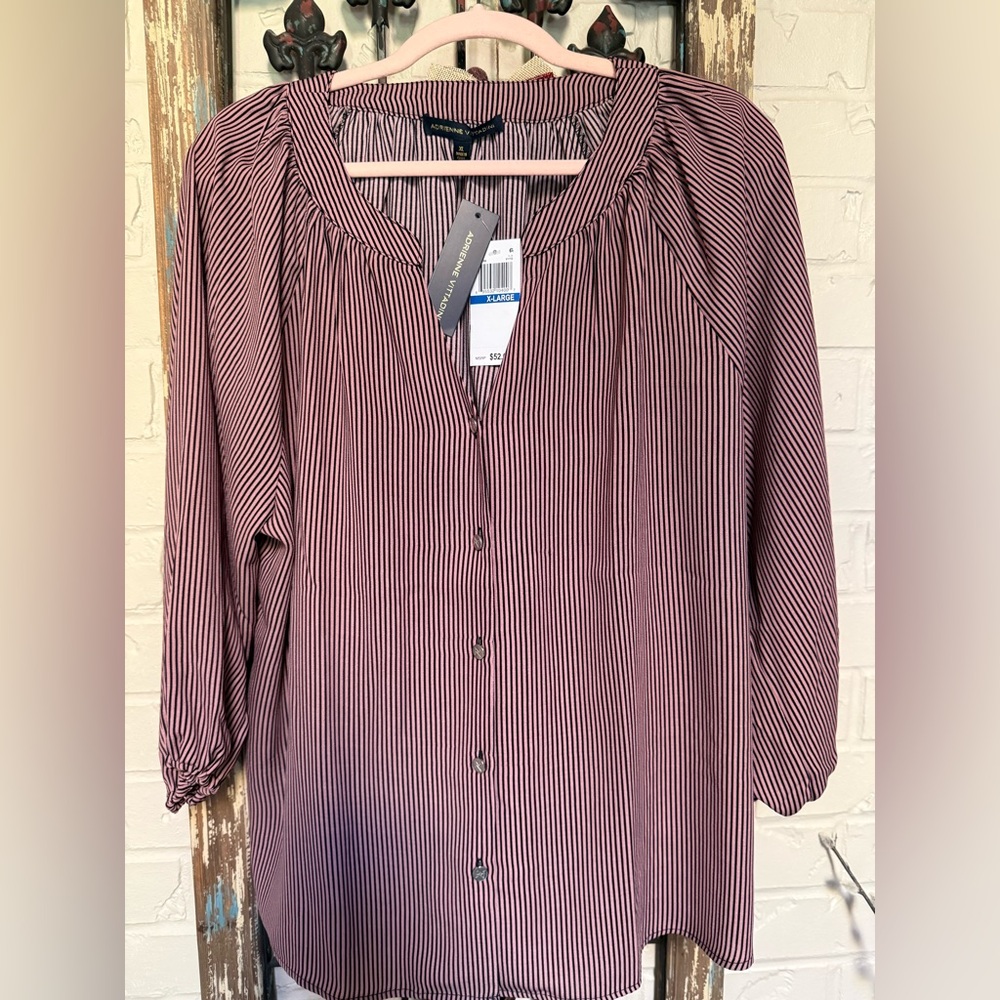 Adrienne Vittadini Burgundy Striped Blouse